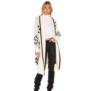 BLANK NYC Aztec Print Longline Cardigan Sweater Ivory Black Knit Tribal Small